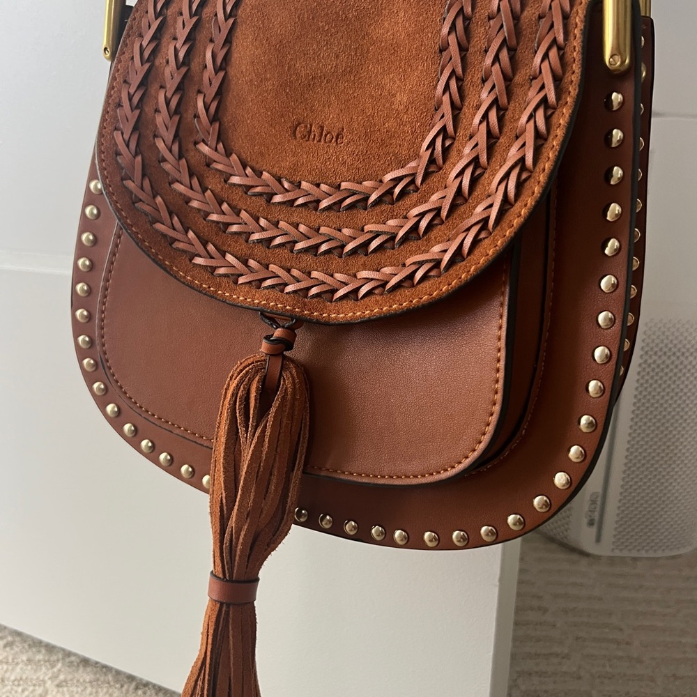 Brown Suede & Leather Tassel Crossbody Bag